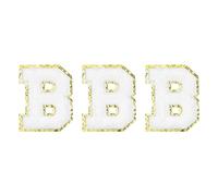 QUARKZMAN Lettere in Ciniglia B Toppe di Grandi Dimensioni 80mm/3,15" Lettere Termoadesive B Toppe Ricamate Brillare Dorate per Abbigliamento Scarpe Cappello Zaini 3pz (Bianco)