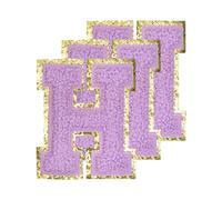 QUARKZMAN Lettere in Ciniglia H Toppe di Grandi Dimensioni 80mm/3,15" Lettere Termoadesive H Toppe Ricamate Brillare Dorate per Abbigliamento Scarpe Cappello Zaini 3pz (Viola)