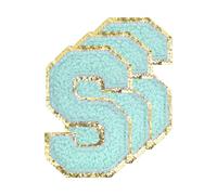QUARKZMAN Lettere in Ciniglia S Toppe di Grandi Dimensioni 80mm/3,15" Lettere Termoadesive S Toppe Ricamate Brillare Dorate per Abbigliamento Scarpe Cappello Zaini 3pz (Blu)