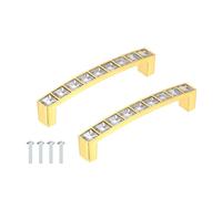 QUARKZMAN Maniglie Per Cassetti Con Cristalli, Centratura Fori 3.8" Maniglie Per Armadi In Lega Di Zinco Con Viti Per Cucina, Oro, 2 Pezzi (Lunghezza 4")