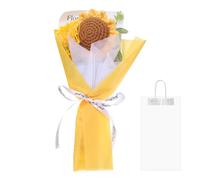 QUARKZMAN Mazzo Fiori Uncinetto, Bouquet Girasoli Fatti a Mano Uncinetto, Fiore Artificiale Uncinetto per Festa Mamma Compleanno, Bouquet Laurea, Giallo