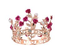 QUARKZMAN Mini Tiara per Torte, Tiara Principessa Regina in Lega Piccola Tiara Cupcake a Forma di Cuore con Perle e Rosa per Decorare Torte di Compleanno, Oro Rosa/Bianco/Rosso Rosa