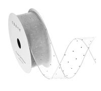 QUARKZMAN Nastro Organza Trasparente con Strass Argento, 1,6" x 10 Iarde Nastro Filato Gaze per Albero Natale Ghirlanda Realizzazione Fiocchi per Regali Decorazione Festa, Grigio Argento