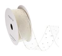 QUARKZMAN Nastro Organza Trasparente con Strass Argento, 1,6" x 10 Iarde Nastro Filato Gaze per Albero Natale Ghirlanda Realizzazione Fiocchi per Regali Decorazione Festa, Beige