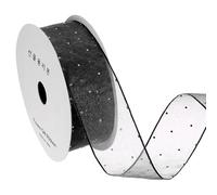 QUARKZMAN Nastro Organza Trasparente con Strass Argento, 1.6" x 10 Iarde Nastro Filato Gaze per Albero Natale Ghirlanda Realizzazione Fiocchi per Regali Decorazione Festa, Nero