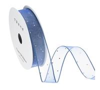 QUARKZMAN Nastro Organza Trasparente con Strass Argento, 1" x 10 Iarde Nastro Filato Gaze per Albero Natale Ghirlanda Realizzazione Fiocchi per Regali Decorazione Festa, Blu