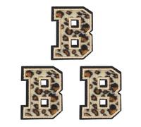 QUARKZMAN Patches Lettera B Leopardo Lettere Termoadesive B Patch Bordo Nero Cucito Toppe Applicate Ricamate 6CM/2,36" Processo Adesivo a Caldo per Riparazione Abbigliamento Zaino Jeans, 3pz