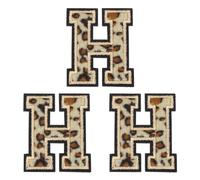 QUARKZMAN Patches Lettera H Leopardo Lettere Termoadesive H Patch Bordo Nero Cucito Toppe Applicate Ricamate 6CM/2,36" Processo Adesivo a Caldo per Riparazione Abbigliamento Zaino Jeans, 3pz