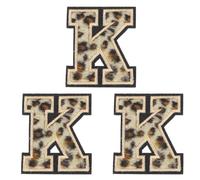 QUARKZMAN Patches Lettera K Leopardo Lettere Termoadesive K Patch Bordo Nero Cucito Toppe Applicate Ricamate 6CM/2,36" Processo Adesivo a Caldo per Riparazione Abbigliamento Zaino Jeans, 3pz