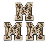 QUARKZMAN Patches Lettera M Leopardo Lettere Termoadesive M Patch Bordo Nero Cucito Toppe Applicate Ricamate 6CM/2,36" Processo Adesivo a Caldo per Riparazione Abbigliamento Zaino Jeans, 3pz