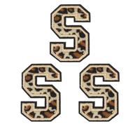 QUARKZMAN Patches Lettera S Leopardo Lettere Termoadesive S Patch Bordo Nero Cucito Toppe Applicate Ricamate 6CM/2,36" Processo Adesivo a Caldo per Riparazione Abbigliamento Zaino Jeans, 3pz