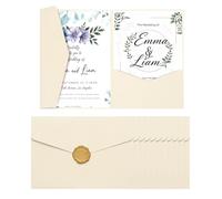 QUARKZMAN Pcs A7 Invitation Pocket Envelopes With Gold Sealing Wax Sticker 5x7 Tri-Fold Wedding Invitation Cards For Wedding Birthday Anniversary Graduation Invite Pocket, White.