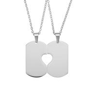 QUARKZMAN Pendente A Cuore Spezzato Per Coppie, Collana In Acciaio Inossidabile Personalizzabile, Miglior Amici Per Sempre, Pendente Regolabile Con Due Charm A Mezzo Cuore (1.2", Argento)
