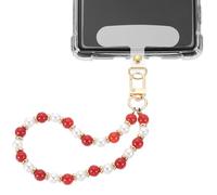 QUARKZMAN Perle Beaded Phone Wrist Strap, Catena per Telefono Lanyard Mani Libere Bracciale Phone Charm con Linguetta per Portafoglio Portachiavi Fotocamera Auricolare, Rosso & Bianco