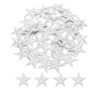 QUARKZMAN Piccoli Patch Termoadesivi a 5 Stelle Ricamati Patch Cuciti Toppe Ricamate a Stella per Abbigliamento Riparazione Zaini Scarpe Decorazione 2.9x2,9cm/1,14x1,14" 50pz, Bianco