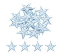 QUARKZMAN Piccoli Patch Termoadesivi a 5 Stelle Ricamati Patch Cuciti Toppe Ricamate a Stella per Abbigliamento Riparazione Zaini Scarpe Decorazione 2.9x2,9cm/1,14x1,14" 15pz, Cielo Blu