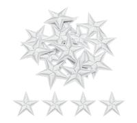 QUARKZMAN Piccoli Patch Termoadesivi a 5 Stelle Ricamati Patch Cuciti Toppe Ricamate a Stella per Abbigliamento Riparazione Zaini Scarpe Decorazione 2.9x2,9cm/1,14x1,14" 15pz, Bianco