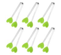 QUARKZMAN Pinze Mini Silicone 6 Pezzi 12 cm/5 pollici Inox Cuore Verde | Punte antiscivolo resistenti al calore, manico in acciaio, per cucina dolci cubetti ghiaccio insalata zucchero frutta