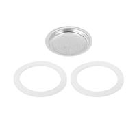 QUARKZMAN Ricambi per caffettiera in alluminio per piano cottura con 1 filtro e 2Pz guarnizioni in silicone 50x41x5mm per caffettiera Moka da 2Pz tazze (argento)