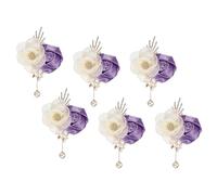 QUARKZMAN Rose da Occhiello per Uomo, 6 Pezzi Fiori da Occhiello per Uomo con Perline Rosa Artificiale in Seta per Sposo Testimoni di Nozze Cerimonia Eventi Formali, Viola Chiaro