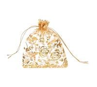 QUARKZMAN Sacchetti Organza, 10 x 12cm, Buste Regalo con Coulisse Cuore con Fiori in Rete Trasparente, Sacchettini Bomboniere Ingrosso, Sacchetti per Gioielli,(Oro, 50Pz)