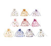 QUARKZMAN Sacchetti Organza, 10 x 12cm, Buste Regalo con Coulisse Cuore in Rete Trasparente, Sacchettini Bomboniere Ingrosso, Sacchetti per Gioielli,(Multicolore-Oro, 100Pz)