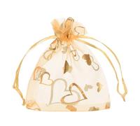 QUARKZMAN Sacchetti Organza, 10 x 12cm, Buste Regalo con Coulisse Cuore in Rete Trasparente, Sacchettini Bomboniere Ingrosso, Sacchetti per Gioielli,(Bianco-Oro, 100Pz)