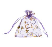 QUARKZMAN Sacchetti Organza, 10 x 12cm, Buste Regalo con Coulisse Cuore in Rete Trasparente, Sacchettini Bomboniere Ingrosso, Sacchetti per Gioielli,(Viola Chiaro-Oro, 50Pz)
