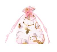 QUARKZMAN Sacchetti Organza, 7 x 9cm, Buste Regalo con Coulisse Cuore in Rete Trasparente, Sacchettini Bomboniere Ingrosso, Sacchetti per Gioielli,(Rosa-Oro, 100Pz)