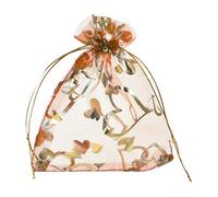 QUARKZMAN Sacchetti Organza, 9 x 12cm, Buste Regalo con Coulisse Cuore in Rete Trasparente, Sacchettini Bomboniere Ingrosso, Sacchetti per Gioielli,(Arancione-Oro, 50Pz)