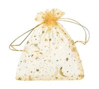 QUARKZMAN Sacchetti Organza, 9 x 12cm, Buste Regalo con Coulisse Stelle in Rete Trasparente, Sacchettini Bomboniere Ingrosso, Sacchetti per Gioielli,(Oro, 50Pz)