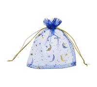 QUARKZMAN Sacchetti Organza, 9 x 12cm, Buste Regalo con Coulisse Stelle in Rete Trasparente, Sacchettini Bomboniere Ingrosso, Sacchetti per Gioielli,(Blu-Oro Brillante, 100Pz)