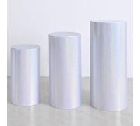 QUARKZMAN Set di 3 Copri Base Cilindrici Bianco Laser Glitters - Piccolo | Copri Plinto in Tessuto Riflettente Laser, Contiene Solo Copri Cilindri, con Elasticità, in Spandex