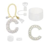 QUARKZMAN Set Di Accessori Per Tumbler Cup Stanley, Decorazioni Con Iniziali Per Tumbler Cup 30/40OZ Include Tappo Per Cannuccia Con Diamanti Portachiavi Con Lettera Adesivo Base In