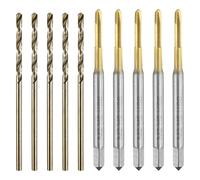 QUARKZMAN Set di Punte e Maschi per Filettare, 5pz M2 x 0.4 Metrici Maschi a Spirale per Filettare & 5pz Punte da Trapano da 1.6mm, Rivestiti in Titanio/Giallo Arrostito HSS-6542/M35