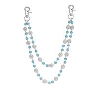 QUARKZMAN Sparkly Ceramic Beads Wallet Chain With Rhinestones White+Blue | Bohemian Layered Pants Chains Hip Hop Waist Jean Purse Chains, For Men Women Clothing Bag Accessories