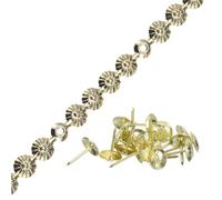 QUARKZMAN Strisce Puntine Tappezzeria, Decorazioni Unghie Decorative Forma Fiore da 1Metro per Mobili per Testiera Divani e Sedie Chiodi Tappezzeria (11mm Oro)