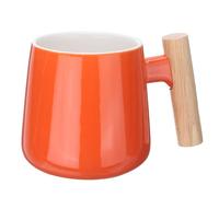 QUARKZMAN Tazza Caffè Ceramica 12,85 Oz Manico in Legno Tazze Caffè Fatte a Mano per Latte Caffè Tè Zuppa per Ufficio Casa e Regali per Donne e Uomini, Arancione