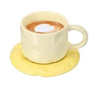 QUARKZMAN Tazze da Caffè 10 once Ceramica Bianco e Giallo | Set con Piattini, Design Soltanto Irregolare, con Manico, Creativa Carina, Regalo Amanti, Tè, Espresso, Latte, Lavastoviglie