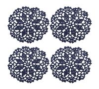QUARKZMAN Tessuto Sottobicchieri 4pz 4" - Cotone Tessuto Uncinetto Centrini Pizzo Ricamo Coppa Tappetino con Floreale Motivo per Matrimonio Festa Decorazione (Blu Scuro Blu)