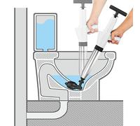 QUARKZMAN Toilette Pistoncino, Alta Pressione Aria Scarico Blaster Pistoncino, Inossidabile Acciaio Toilette Disgorgante Rimuovi Intasamenti con 4 Teste Sostituibili Artigianato, Bianco