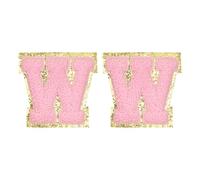 QUARKZMAN Toppe Adesive con Lettere in Chenille 2.2" Alfabeto Autoadesivo con Sticker Ricamati per Cucire Applicazione per Riparare Vestiti Jeans Scarpe Cappello DIY (Rosa, Confezione da 2)