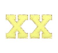 QUARKZMAN Toppe Lettere in Chenille 2.2" Adesive X Toppe Ricamate con Lettere Adesive Applique per Riparare Vestiti Jeans Scarpe Cappello DIY(Giallo, Confezione da 2)