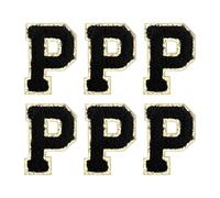 QUARKZMAN Toppe Lettere in Chenille 2.2" Autoadesive Alfabeto Adesivo Embroidered Patch Cucire Adesivi Lettere Applicazione per Riparare Abbigliamento Jeans Scarpe DIY(Nero, Confezione da 6)