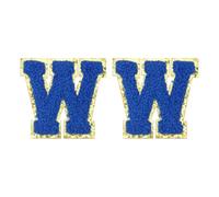 QUARKZMAN Toppe Lettere in Chenille 2.2" Autoadesive Alfabeto con Sticker Adesivo Toppe Ricamate Cucire Adesivi Lettere Applica per Riparare Abbigliamento Jeans Cappello DIY(Blu, 2 Pz)