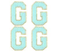 QUARKZMAN Toppe Lettere in Chenille 2.2" Autoadesive Alfabeto G Toppa Ricamata Adesivi Lettere Cucibili Applica per Riparare Vestiti Jeans Scarpe Cappello DIY(Blu, Confezione da 4)