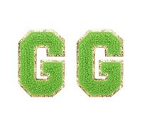 QUARKZMAN Toppe Lettere in Chenille 2.2" Autoadesive Alfabeto G Toppa Ricamata Adesivi Lettere Cucire Applica per Riparare Abbigliamento Jeans Scarpe Cappello DIY (Verde, Confezione da 2)