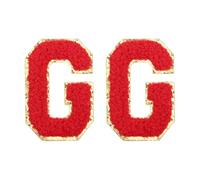 QUARKZMAN Toppe Lettere in Chenille 2.2" Autoadesive Alfabeto G Toppe Ricamate Adesive Lettere Applica per Riparare Vestiti Jeans Scarpe Cappello DIY (Rosso, Confezione da 2)