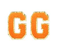 QUARKZMAN Toppe Lettere in Chenille 2.2" Autoadesive Alfabeto G Toppe Ricamate Cucire Adesivi Lettere Applicazione per Riparare Abbigliamento Jeans Scarpe Cappello(Arancio, Confezione da 2)