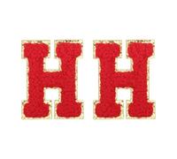 QUARKZMAN Toppe Lettere in Chenille 2.2" Autoadesive Alfabeto H Applica Toppe Ricamate Cucire Adesivi Lettere Applique per Riparare Vestiti Jeans Scarpe Cappello DIY(Rosso, Confezione da 2)